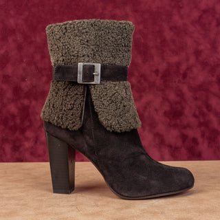 Donald Pliner Women Carmen Brown Suede Folded Bucket Heel Ankle Boots sz 9.5