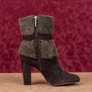 Donald Pliner Women Carmen Brown Suede Folded Bucket Heel Ankle Boots sz 9.5