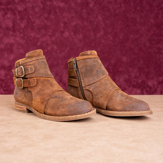 Born Women Moraga Brown Distress Suede Double Buckle Zip Ankle Boots sz 7.5