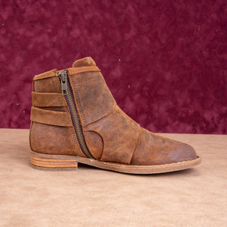 Born Women Moraga Brown Distress Suede Double Buckle Zip Ankle Boots sz 7.5