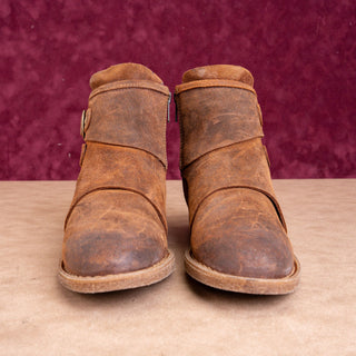 Born Women Moraga Brown Distress Suede Double Buckle Zip Ankle Boots sz 7.5