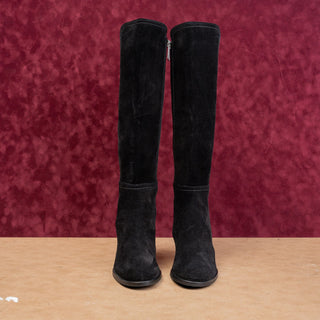 Aquatalia Women Nova Black Suede Classic Riding Stretch Panel Tall Boots sz 6.5