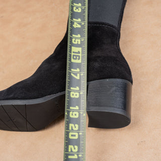 Aquatalia Women Nova Black Suede Classic Riding Stretch Panel Tall Boots sz 6.5
