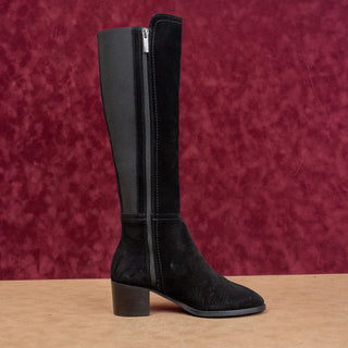 Aquatalia Women Nova Black Suede Classic Riding Stretch Panel Tall Boots sz 6.5