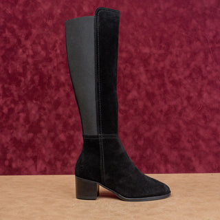 Aquatalia Women Nova Black Suede Classic Riding Stretch Panel Tall Boots sz 6.5