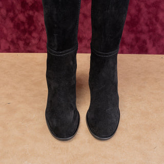 Aquatalia Women Nova Black Suede Classic Riding Stretch Panel Tall Boots sz 6.5