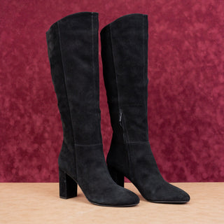 Calvin Klein Women Dawn Black Suede Fashion Heel Zip Knee Boots sz 10