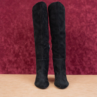 Calvin Klein Women Dawn Black Suede Fashion Heel Zip Knee Boots sz 10