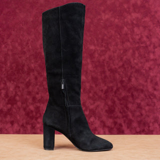Calvin Klein Women Dawn Black Suede Fashion Heel Zip Knee Boots sz 10
