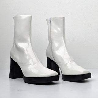 Jeffrey Campbell Women Kalopsia White Patent Vegan Leather Square Ankle Boots 10