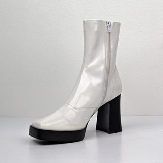 Jeffrey Campbell Women Kalopsia White Patent Vegan Leather Square Ankle Boots 10