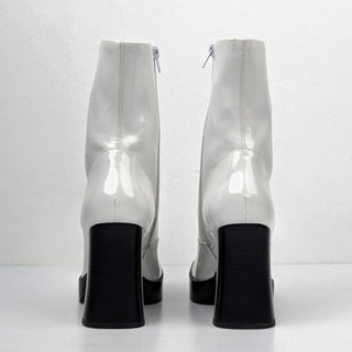 Jeffrey Campbell Women Kalopsia White Patent Vegan Leather Square Ankle Boots 10