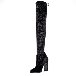 Stuart Weitzman Women Vidaland Black Stretch Velvet OTK Boots size 8