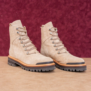 Marc Fisher Women Lizzie 2 Croc Print Lace-up Platform Cream Combat Boots Sz 8