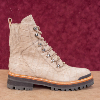 Marc Fisher Women Lizzie 2 Croc Print Lace-up Platform Cream Combat Boots Sz 8