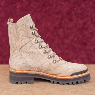 Marc Fisher Women Lizzie 2 Croc Print Lace-up Platform Cream Combat Boots Sz 8