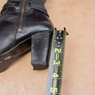 UGG Women Neoma Black Leather Boho Cottage Western Zip Heel Boots 5.5US EUR36.5