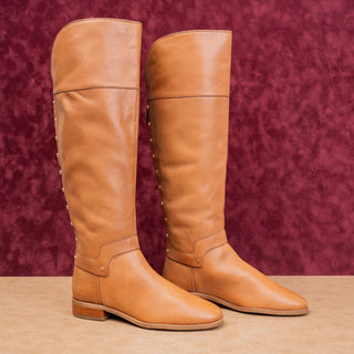 Franco Sarto Women Roxanna Brown Leather Classic Riding Stud Tall Boots sz 6.5