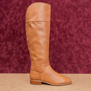 Franco Sarto Women Roxanna Brown Leather Classic Riding Stud Tall Boots sz 6.5