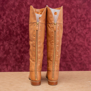 Franco Sarto Women Roxanna Brown Leather Classic Riding Stud Tall Boots sz 6.5