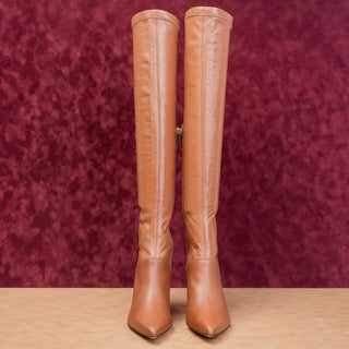 Tibi Wmn Brown Leather Fashion Party Night Heel Pointy Toe OTK Boots 6.5US EUR37