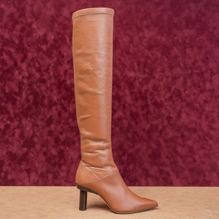 Tibi Wmn Brown Leather Fashion Party Night Heel Pointy Toe OTK Boots 6.5US EUR37