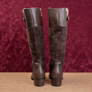 Rockport Women Brown Leather Suede Vintage 90s Fleece Riding Wide Calf Boots 10