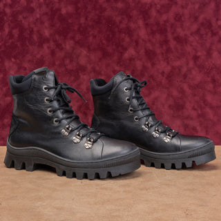 Karl Lagerfeld Men Black Leather Lace-up Lug Fashion Combat Boots sz 9.5US EUR42.5