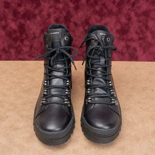 Karl Lagerfeld Men Black Leather Lace-up Lug Fashion Combat Boots sz 9.5US EUR42.5