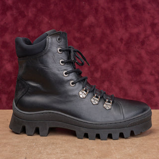 Karl Lagerfeld Men Black Leather Lace-up Lug Fashion Combat Boots sz 9.5US EUR42.5