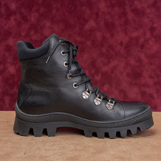 Karl Lagerfeld Men Black Leather Lace-up Lug Fashion Combat Boots sz 9.5US EUR42.5