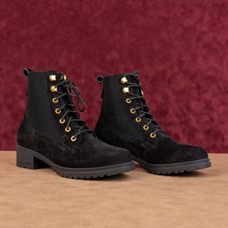 Cole Haan Women Camea Waterproof Black Suede Lug Ankle Combat Boots sz 7.5