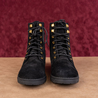 Cole Haan Women Camea Waterproof Black Suede Lug Ankle Combat Boots sz 7.5