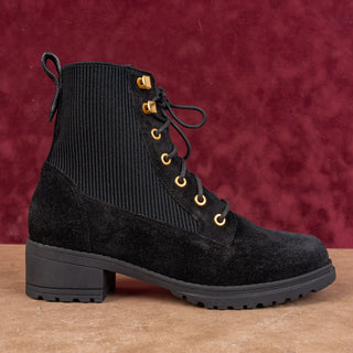 Cole Haan Women Camea Waterproof Black Suede Lug Ankle Combat Boots sz 7.5