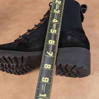 Cole Haan Women Camea Waterproof Black Suede Lug Ankle Combat Boots sz 7.5