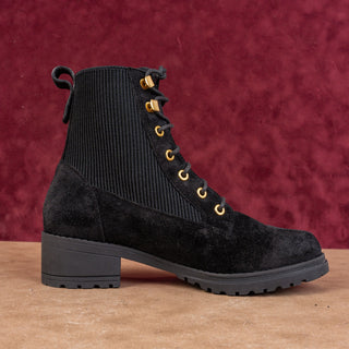 Cole Haan Women Camea Waterproof Black Suede Lug Ankle Combat Boots sz 7.5