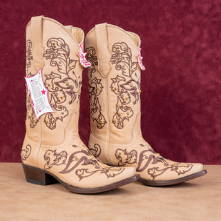 Los Altos Women Handmade Tan Leather Snip Boho Western Cowboy Boots sz 8
