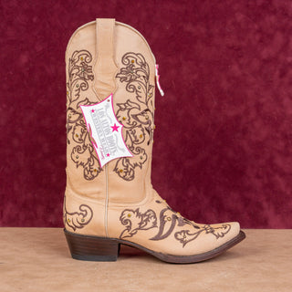 Los Altos Women Handmade Tan Leather Snip Boho Western Cowboy Boots sz 8
