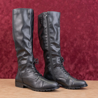 Chelsea Crew Women Midnight Black Faux Leather Riding Zip Knee Boots 6.5US EUR37