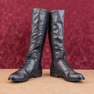 Chelsea Crew Women Midnight Black Faux Leather Riding Zip Knee Boots 6.5US EUR37