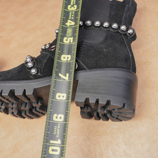 Karl Lagefeld Paris Women Pia Black Suede Stud Festival Moto Lug Boots 7
