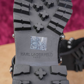 Karl Lagefeld Paris Women Pia Black Suede Stud Festival Moto Lug Boots 7