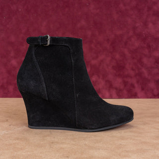 Lanvin Paris Women Black Suede Dress Zip Wedge Ankle Booties 7US EUR 37.5