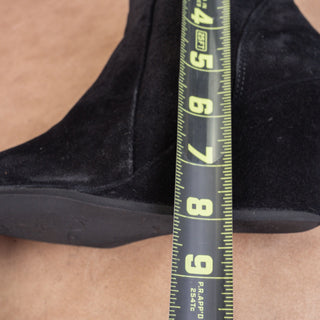 Lanvin Paris Women Black Suede Dress Zip Wedge Ankle Booties 7US EUR 37.5