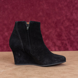 Lanvin Paris Women Black Suede Dress Zip Wedge Ankle Booties 7US EUR 37.5