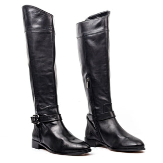 Vince Camuto Women Ovar Black Leather Buckle Riding Knee Boots size 6.5