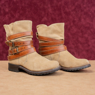 Sendra Women Sand Suede Slip-on Boho Cottage Moto Lug Ankle Boots sz 6