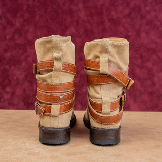 Sendra Women Sand Suede Slip-on Boho Cottage Moto Lug Ankle Boots sz 6
