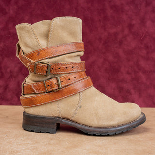 Sendra Women Sand Suede Slip-on Boho Cottage Moto Lug Ankle Boots sz 6
