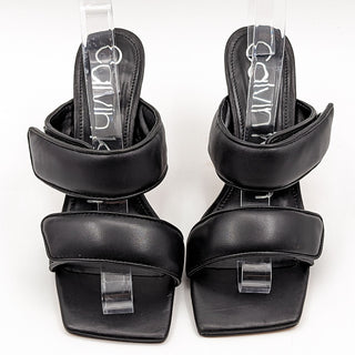 Calvin Klein Women Black Leather Daizy Puffy Hook Loop Strap Heel size 8